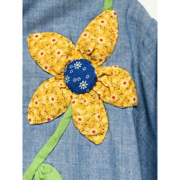 VTG 1970's Chambray Button Up Shirt Puffed Quilted Flowers Stems & Leaves M ? - Picture 5 of 10